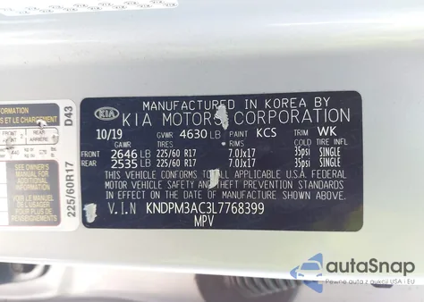 2020 Kia Sportage Lx z USA, uszkodzony, nr VIN KNDPM3AC3L7768399